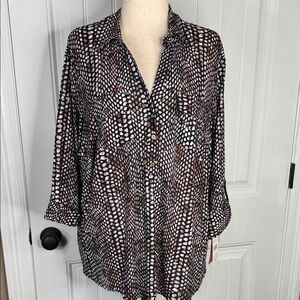 REBECCA MALONE womens Swiss tab colorful pebble sequin Blouse Sz 1X Pink/multi